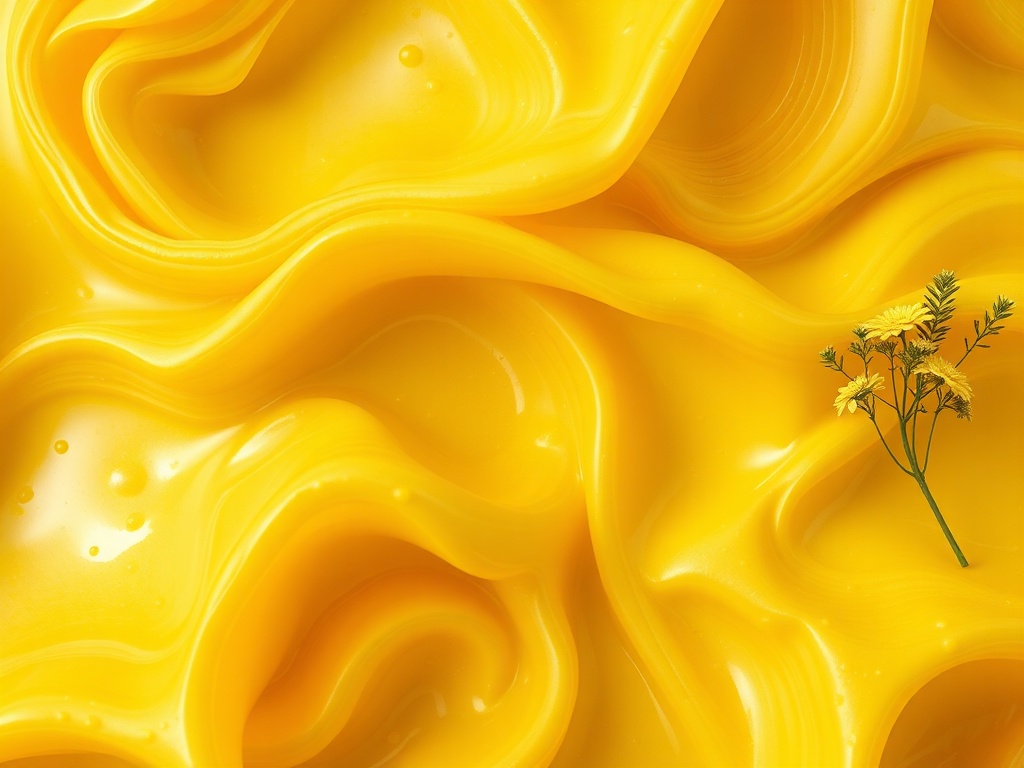На изображении яркая желтая поверхность с волнами и небольшим цветком.